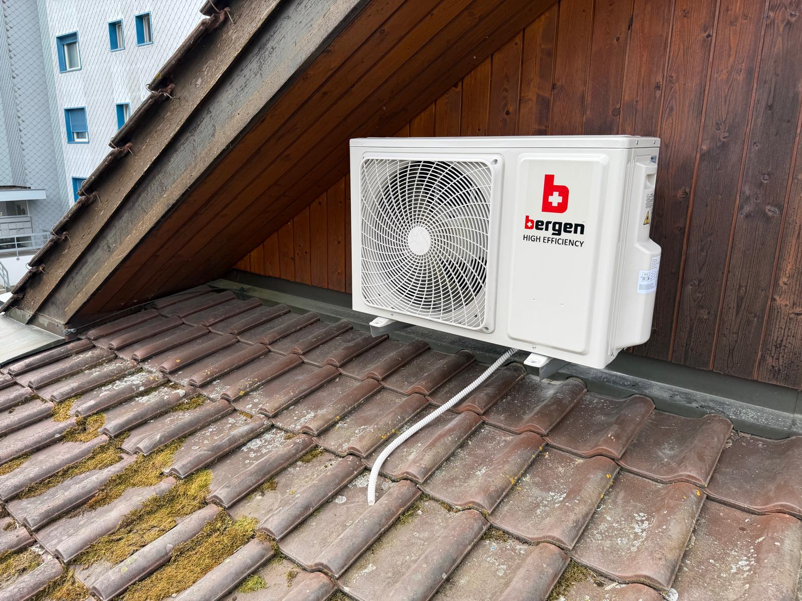 Bergen Aussengerät fachgerecht am Gebäude montiert